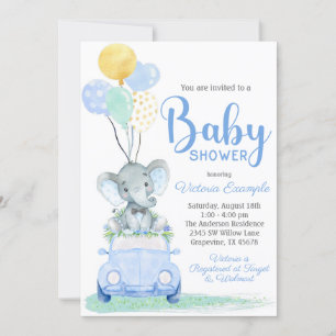 Uitnodiging voor babyfeestje met olifant jongen me