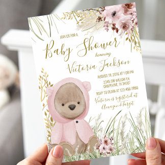 Uitnodiging voor babyfeestje met Pampasgras voor m