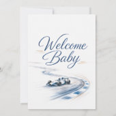 Uitnodiging voor babyfeestje met raceauto (Achterkant)
