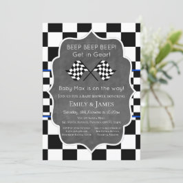 Uitnodiging voor babyfeestje met raceauto, verjaar