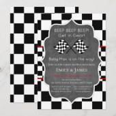 Uitnodiging voor babyfeestje met raceauto, verjaar (Voorkant / Achterkant)