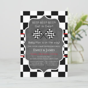 Uitnodiging voor babyfeestje met raceauto, verjaar