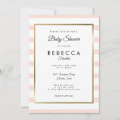 Uitnodiging voor babyfeestje met roze streep en go (Voorkant)