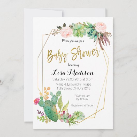 Uitnodiging voor babyfeestje met sappige geometris (Voorkant)