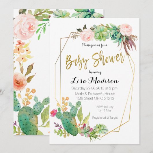 Uitnodiging voor babyfeestje met sappige geometris (Voorkant / Achterkant)