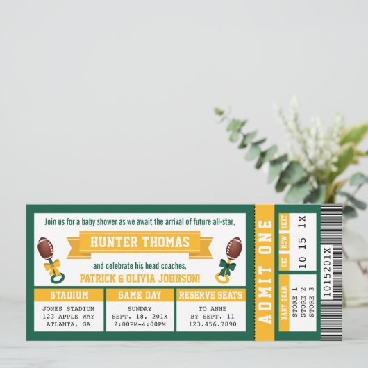 Uitnodiging voor babyfeestje met sportkaartjes, gr (Staand voorkant)