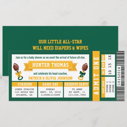 Uitnodiging voor babyfeestje met sportkaartjes, gr (Voorkant / Achterkant)