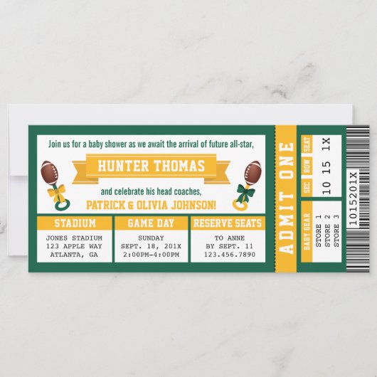 Uitnodiging voor babyfeestje met sportkaartjes, gr (Voorkant)