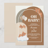 Uitnodiging voor babyfeestje met teddybeer in neut (Voorkant / Achterkant)