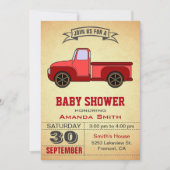 Uitnodiging voor babyfeestje met vintage rode vrac (Voorkant)