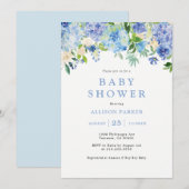 Uitnodiging voor babyfeestje met waterverfhydrange (Voorkant / Achterkant)