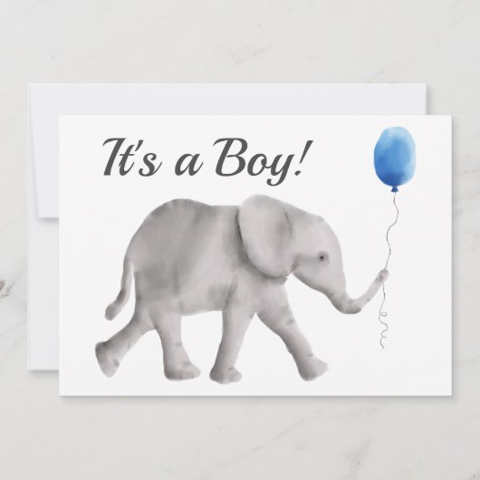 Uitnodiging voor babyfeestje olifant, Blauw & Grij (Achterkant)