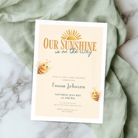 Uitnodiging voor babyfeestje Our Sunshine