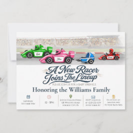 Uitnodiging voor babyfeestje 'Race Auto Familie (1