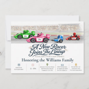Uitnodiging voor babyfeestje 'Race Auto Familie (1