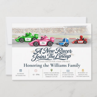Uitnodiging voor babyfeestje 'Race Auto Familie (1