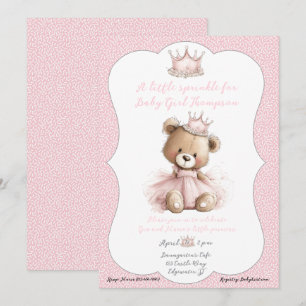 Uitnodiging voor babyfeestje Teddy Beer Prinses