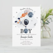 Uitnodiging voor babyfeestje voor astronaut jonget (Staand voorkant)