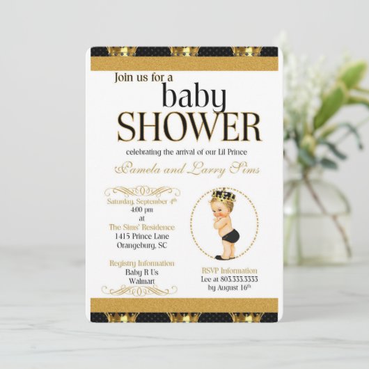 Uitnodiging voor babyfeestje voor Koninklijke Prin (Staand voorkant)