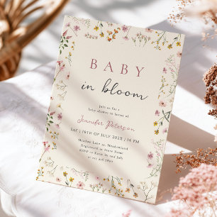 Uitnodiging voor babyfeestje 'Wildflower Baby in B