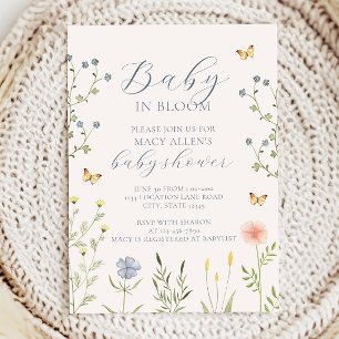 Uitnodiging voor babyfeestje 'Wildflower Baby in B