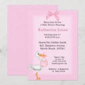 Uitnodiging voor babymeisjefeestje (Ooievaar) (Voorkant / Achterkant)