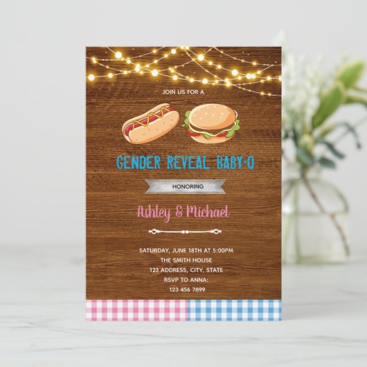 Uitnodiging voor babyq geslacht onthulling (Staand voorkant)