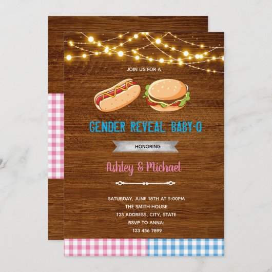 Uitnodiging voor babyq geslacht onthulling (Voorkant / Achterkant)