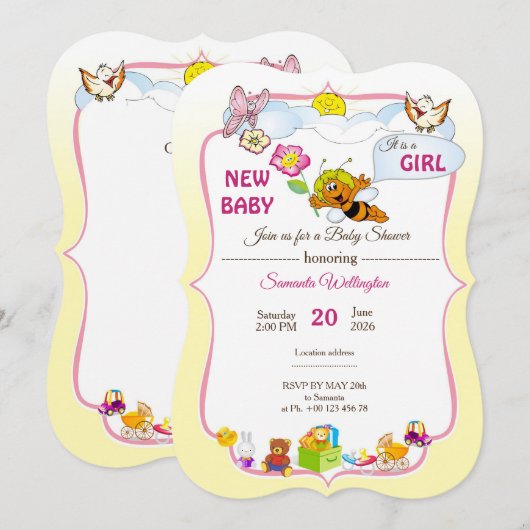 uitnodiging voor babyshower (Voorkant / Achterkant)