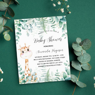 Uitnodiging voor babyshower giraffe eucalyptus bud flyer