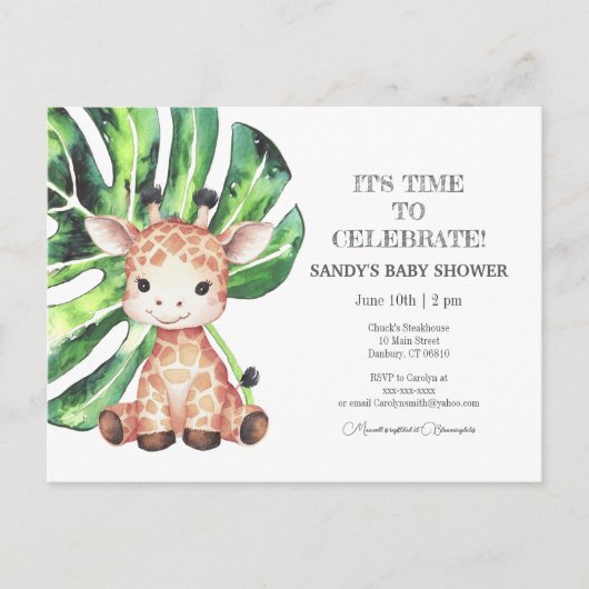 Uitnodiging voor babyshower Giraffe safari (Voorkant)