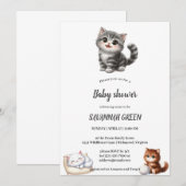 Uitnodiging voor babyshower kat (Voorkant / Achterkant)