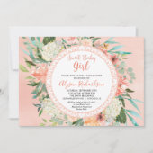 Uitnodiging voor babyshower meisje perziken room g (Voorkant)