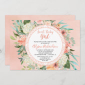 Uitnodiging voor babyshower meisje perziken room g (Voorkant / Achterkant)