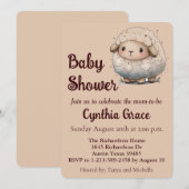 Uitnodiging voor babyshower met babyschaap (Voorkant / Achterkant)