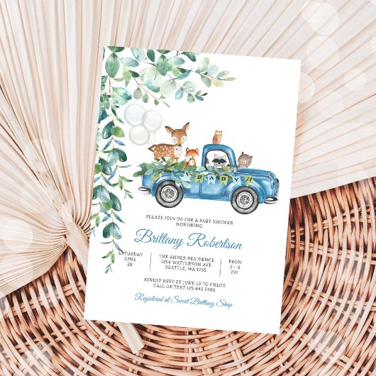 Uitnodiging voor babyshower met bosdieren