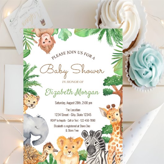 Uitnodiging voor babyshower met bosdieren