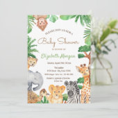 Uitnodiging voor babyshower met bosdieren (Staand voorkant)