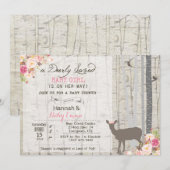 Uitnodiging voor babyshower met hert meisje (Voorkant / Achterkant)