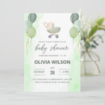 Uitnodiging voor babyshower met kinderwagen, Boho