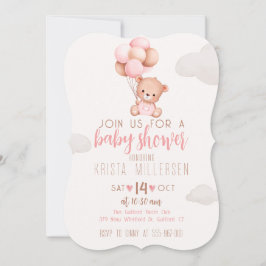 Uitnodiging voor babyshower met roze en beige beer