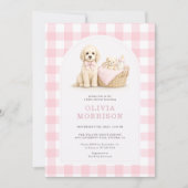 Uitnodiging voor babyshower met roze gingham en pu (Voorkant)