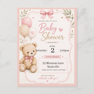Uitnodiging voor babyshower met thema beren voor m