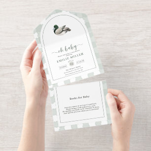 Uitnodiging voor babyshower met wilde eend, neutra