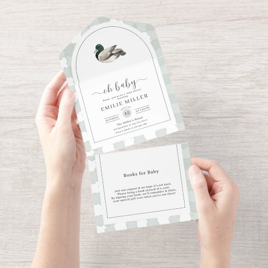 Uitnodiging voor babyshower met wilde eend, neutra (Uittrekbaar)