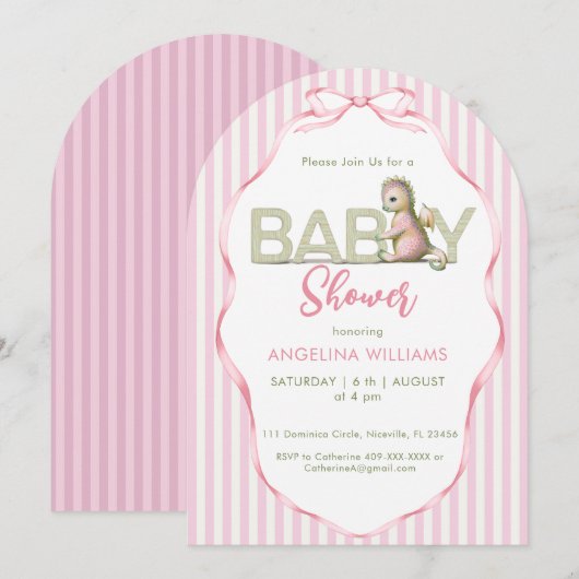Uitnodiging voor babyshower Schattige draak  (Voorkant / Achterkant)