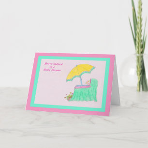 Uitnodiging voor babyshower, tekening in roze/groe