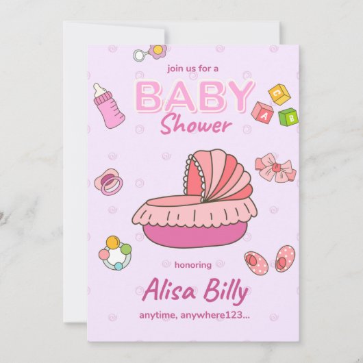 uitnodiging voor babyshower voor meisje, roze (Voorkant)