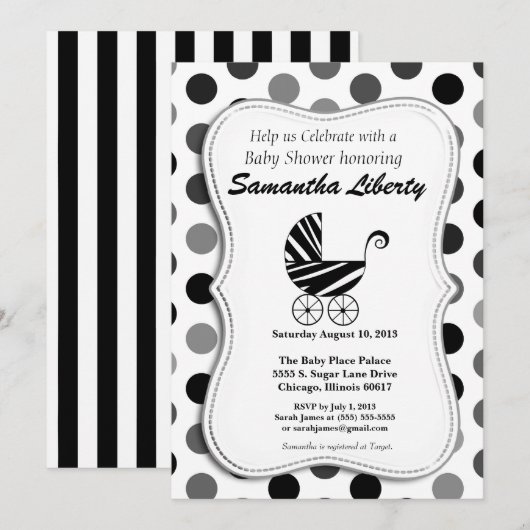 Uitnodiging voor babyshower zebra (Voorkant / Achterkant)