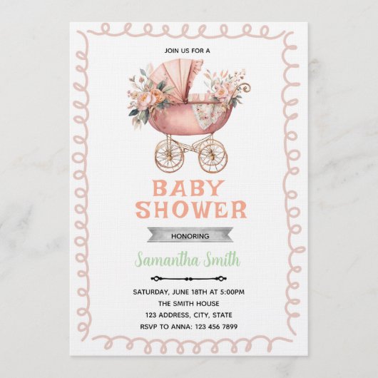 Uitnodiging voor babywagen shower (Voorkant)